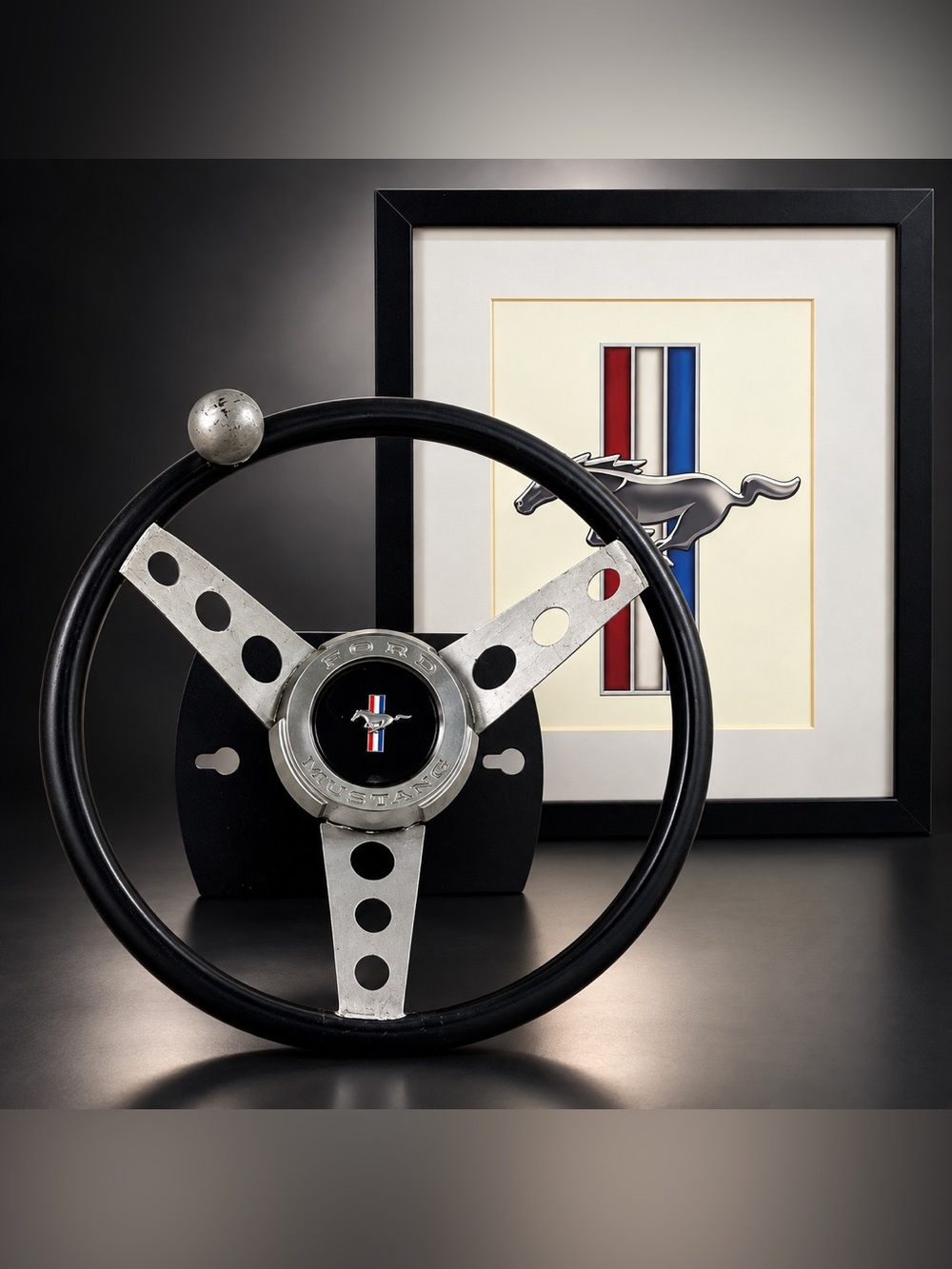 Ford Mustang Steering Wheel & Framed Pony Emblem Garage Wall Art Decor